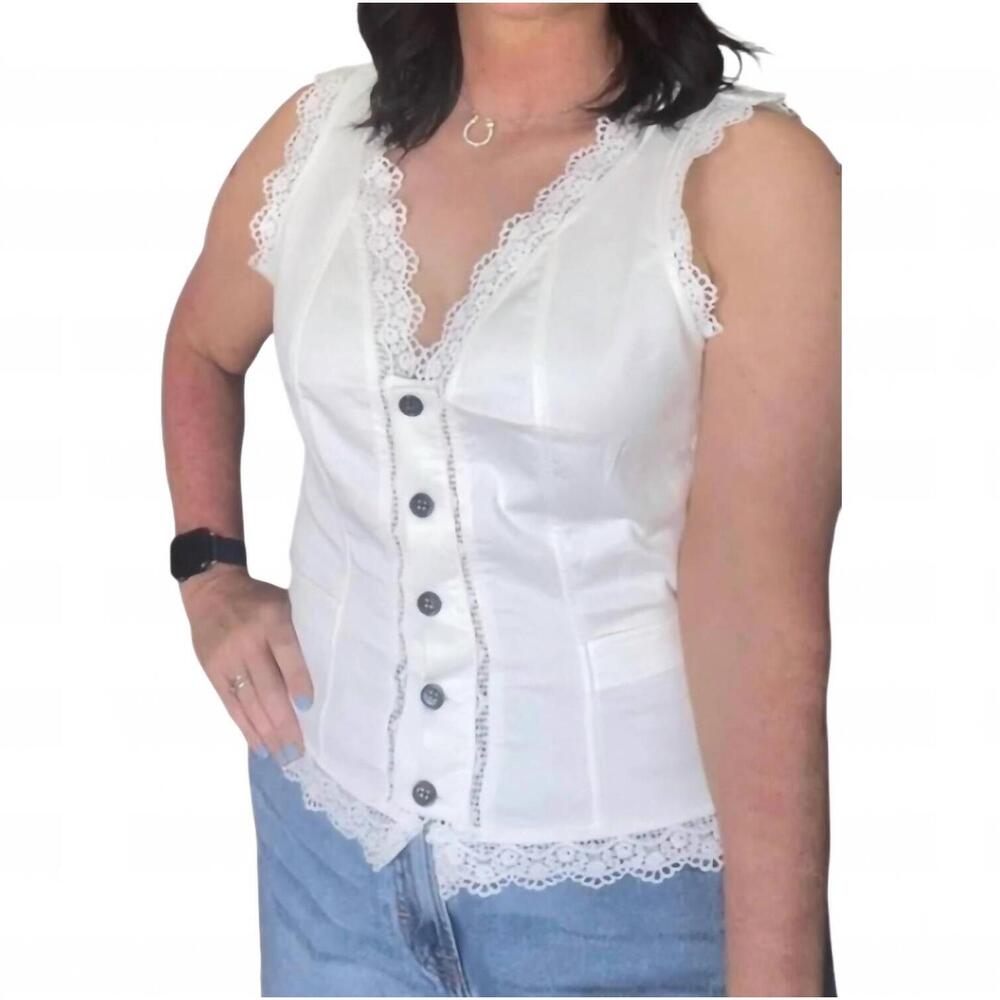 NEW LA ROSEASON sleeveless lace top in white